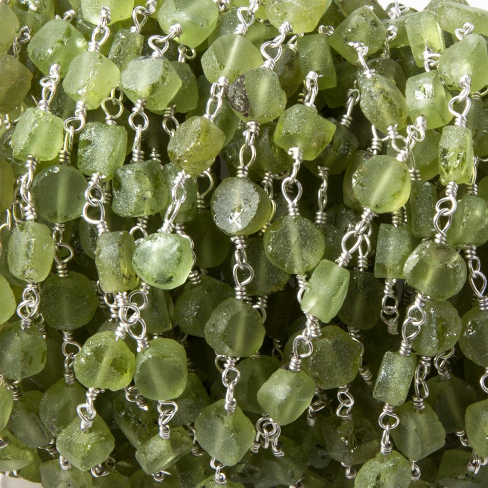 5mm Matte Peridot Coin Silver plated Chain by the foot 28 pcs - Beadsofcambay.com