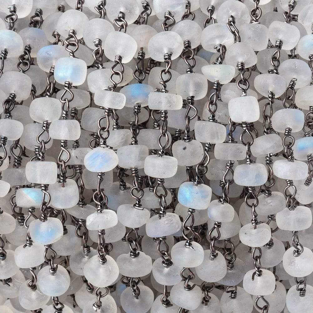 5mm Matte Rainbow Moonstone Plain Rondelles on Black Gold Plated Chain 35pcs - Beadsofcambay.com