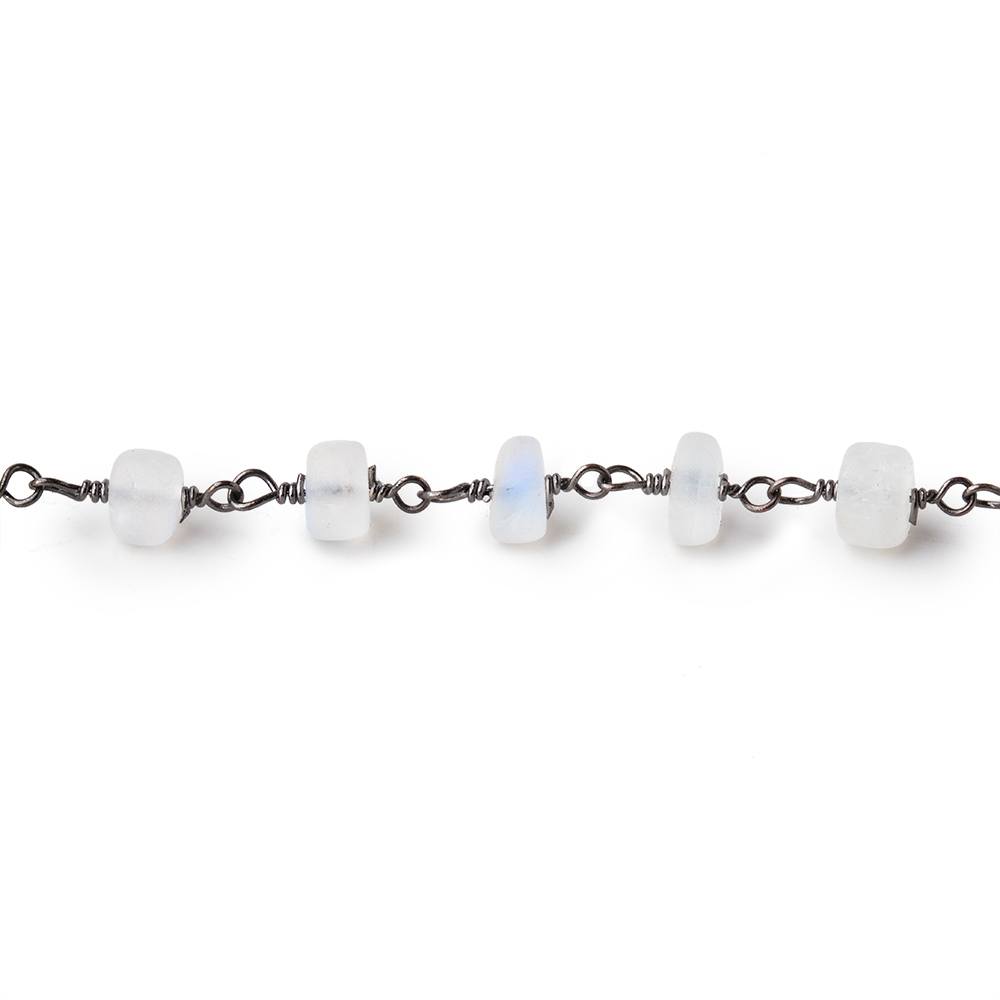 5mm Matte Rainbow Moonstone Plain Rondelles on Black Gold Plated Chain 35pcs - Beadsofcambay.com