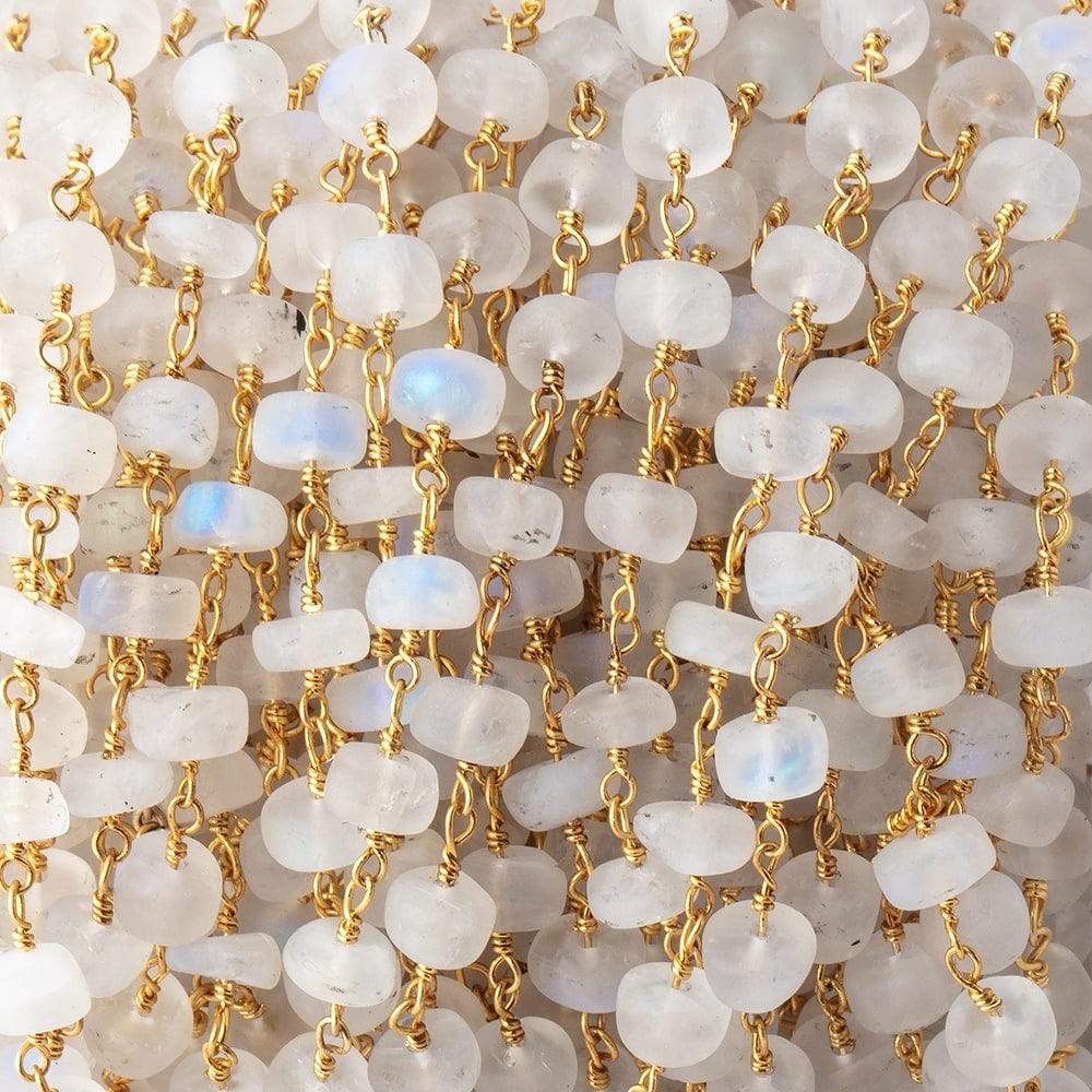 5mm Matte Rainbow Moonstone Plain Rondelles on Gold Plated Chain 35pcs - Beadsofcambay.com