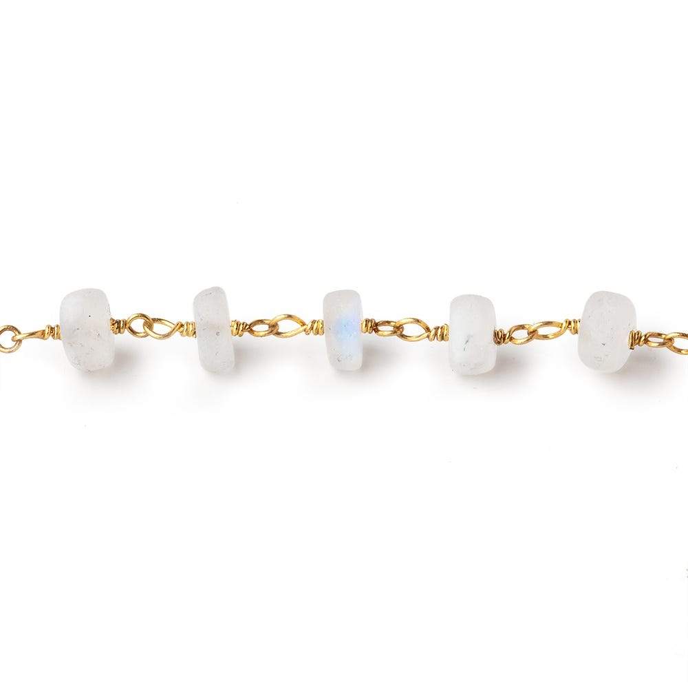 5mm Matte Rainbow Moonstone Plain Rondelles on Gold Plated Chain 35pcs - Beadsofcambay.com