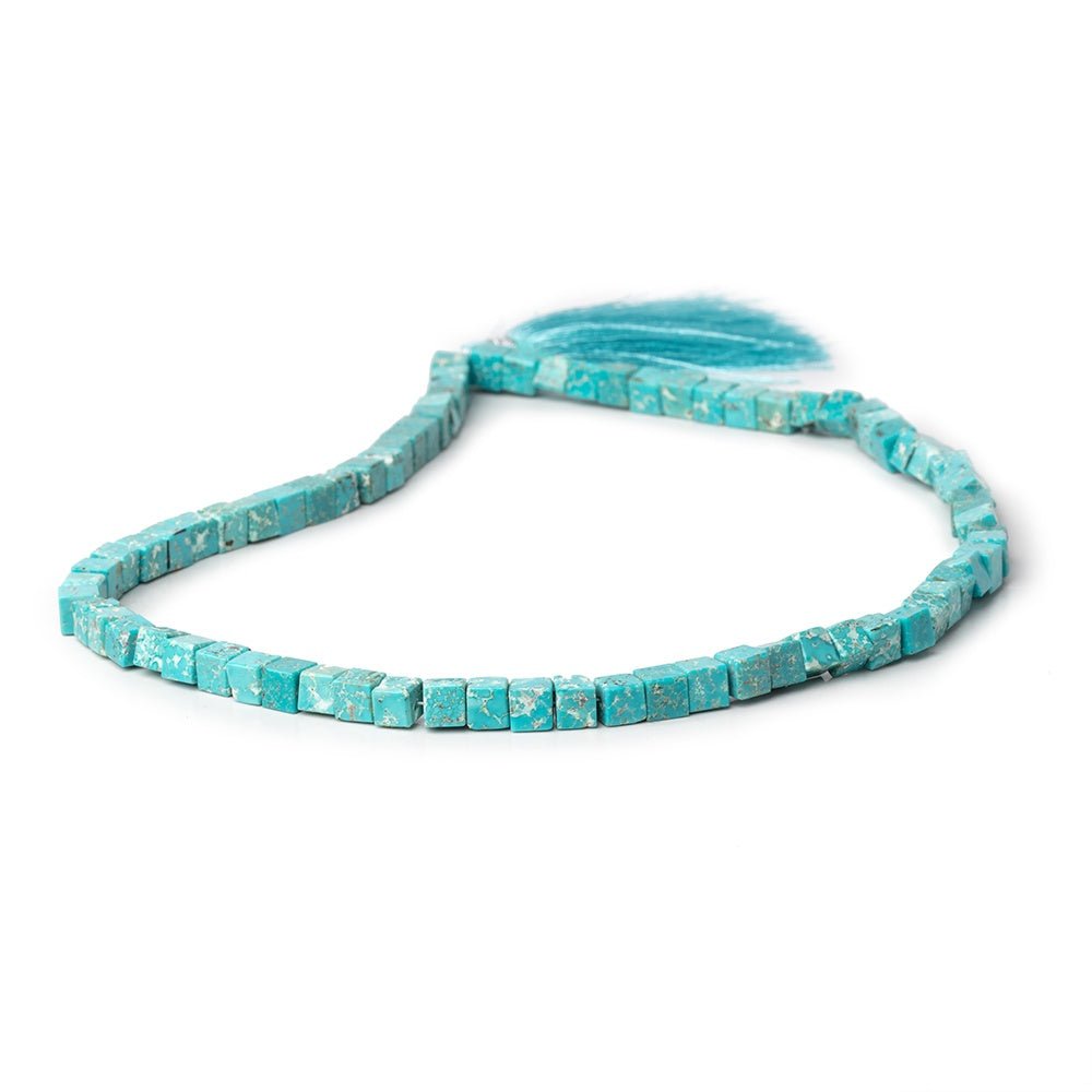 5mm Mongolian Turquoise Plain Cube Beads 16 inch 77 pieces AA - Beadsofcambay.com