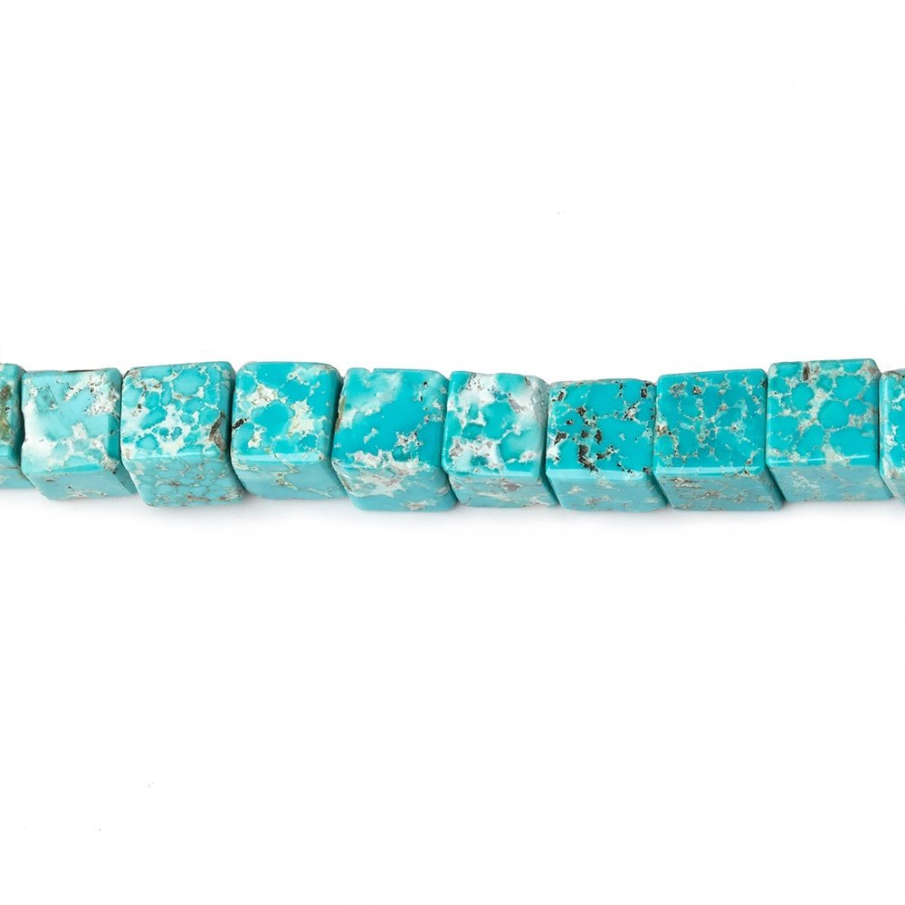 5mm Mongolian Turquoise Plain Cube Beads 16 inch 77 pieces AA - Beadsofcambay.com