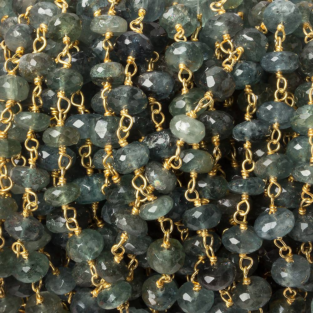 5mm Moss Aquamarine faceted rondelle Vermeil Chain by the foot 37 beads - Beadsofcambay.com