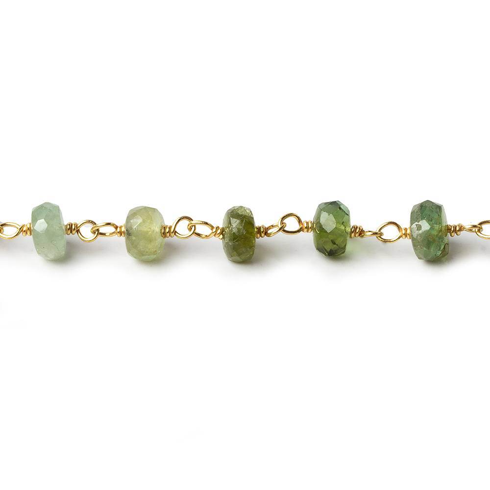 5mm Moss Aquamarine faceted rondelle Vermeil Chain by the foot 37 beads - Beadsofcambay.com