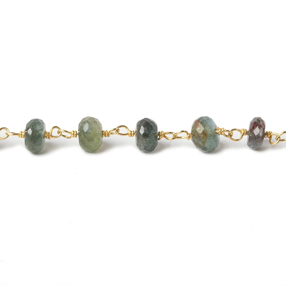 5mm Moss Aquamarine faceted rondelle Vermeil Chain by the foot 37 beads - Beadsofcambay.com
