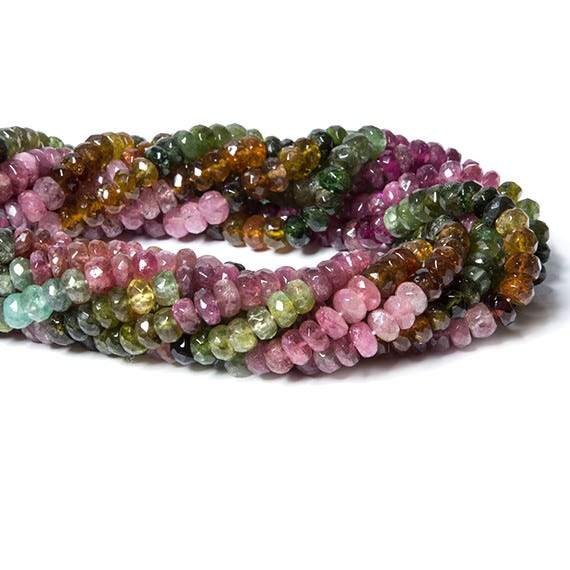 5mm Multi Color Tourmaline Beads Faceted Rondelle 126 pcs - Beadsofcambay.com