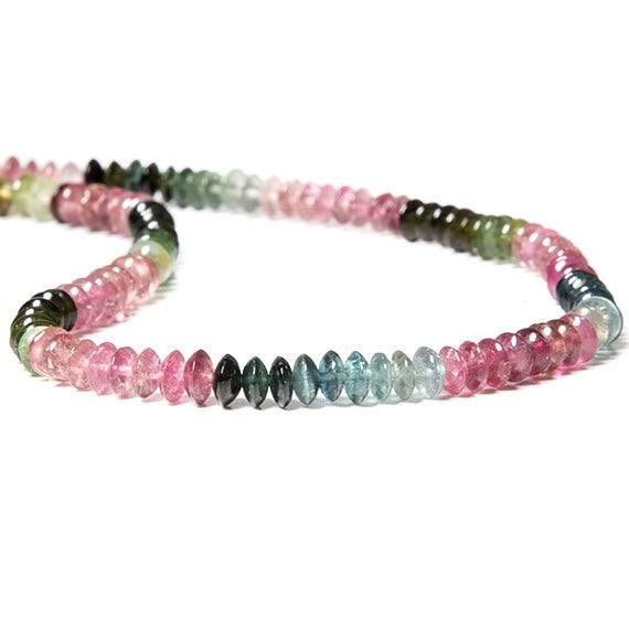 5mm Multi Color Tourmaline Beads Plain Rondelle - Beadsofcambay.com