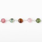 5mm Multi Color Tourmaline Faceted Coins on Sterling Silver Chain - Beadsofcambay.com