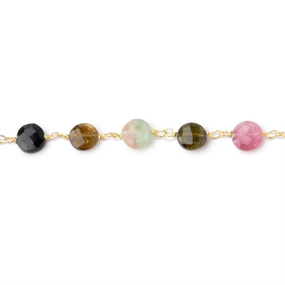5mm Multi Color Tourmaline Faceted Coins on Vermeil Chain - Beadsofcambay.com