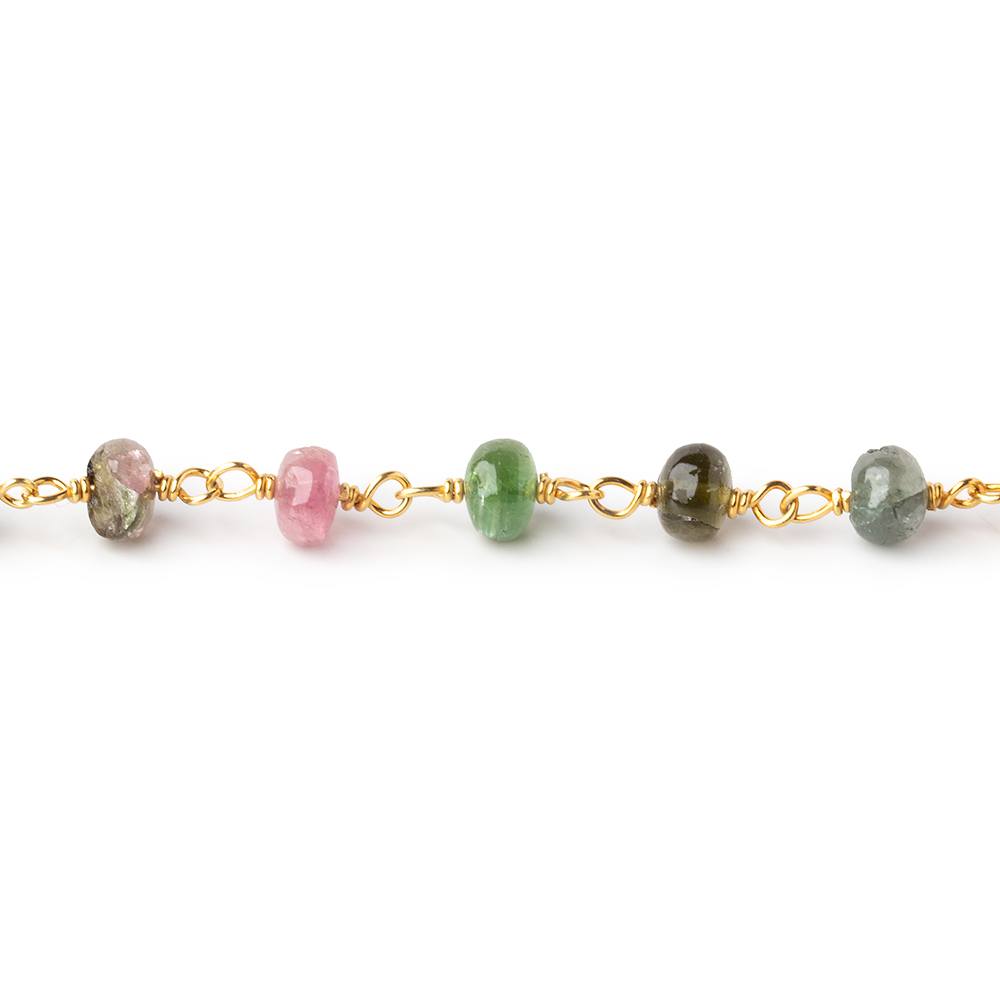 5mm Multi Color Tourmaline Plain Rondelles on Vermeil Chain by the Foot - Beadsofcambay.com