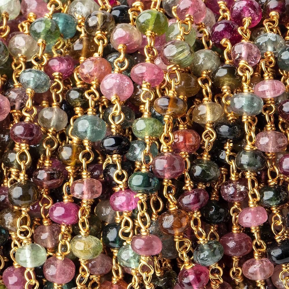 5mm Multi Color Tourmaline Plain Rondelles on Vermeil Chain by the Foot - Beadsofcambay.com