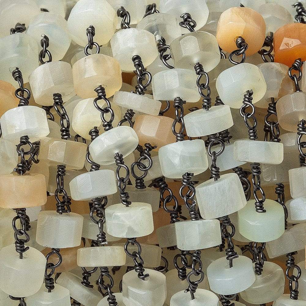 5mm MultiColor Moonstone heshi Black Gold plated Chain by the foot 35 pieces - Beadsofcambay.com