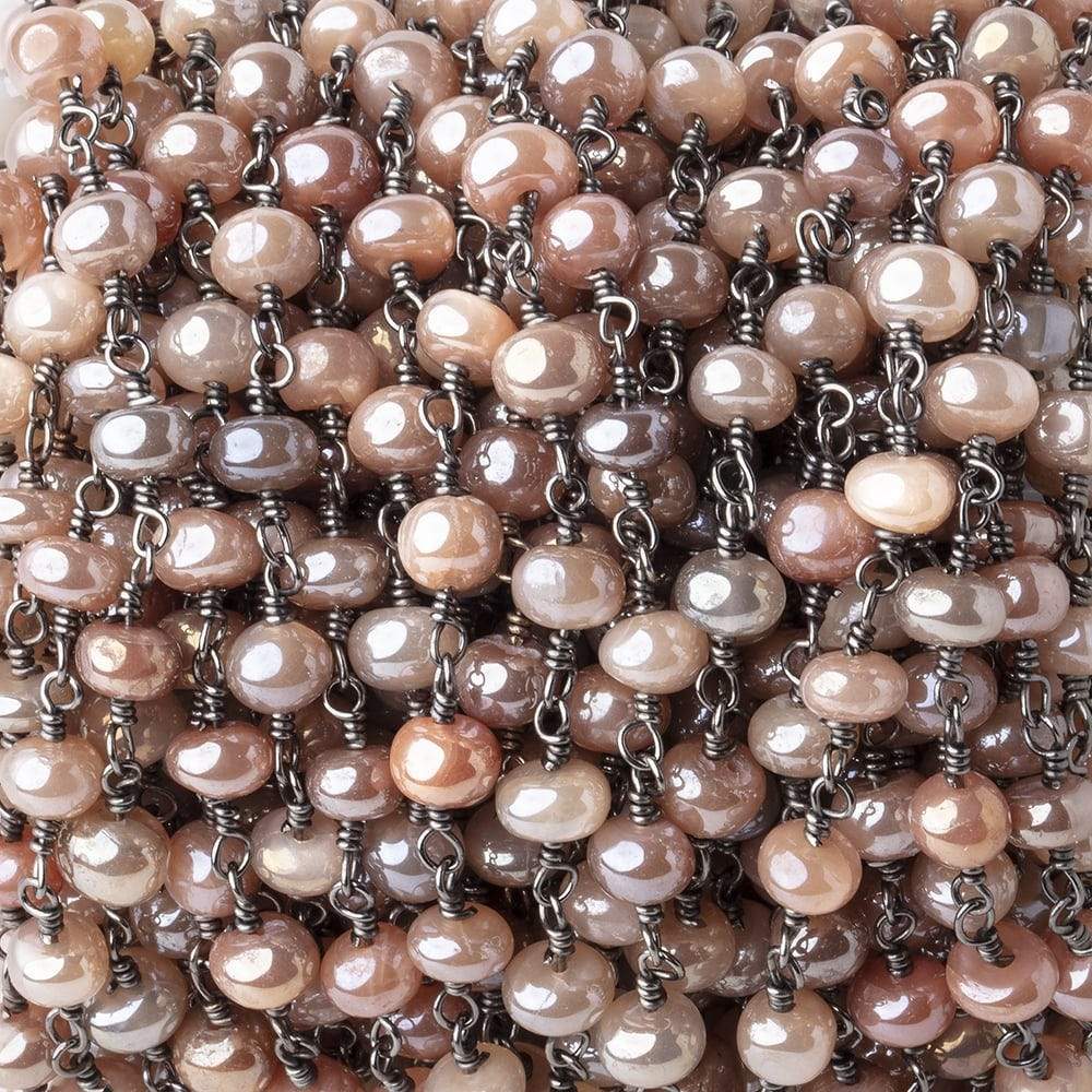 5mm Mystic Angel Skin Peach Moonstone Plain Rondelles Black Gold Chain by the Foot - Beadsofcambay.com