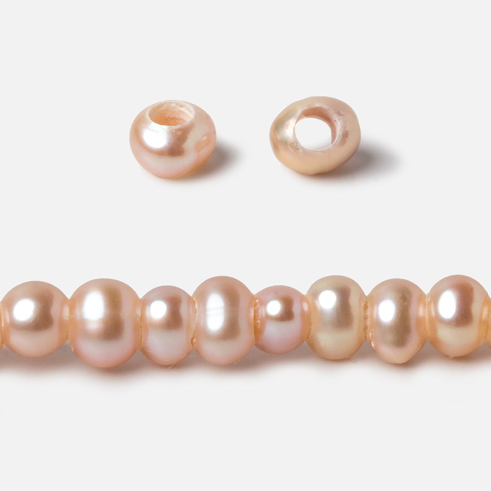 5mm Peach Blush Off Round 2.5mm Large Hole Pearls 15 inch 100 pieces - Beadsofcambay.com