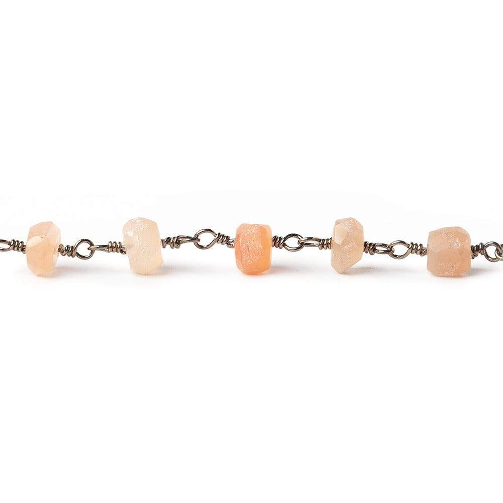 5mm Peach Moonstone faceted rondelle Black Gold plated Chain by the foot - Beadsofcambay.com