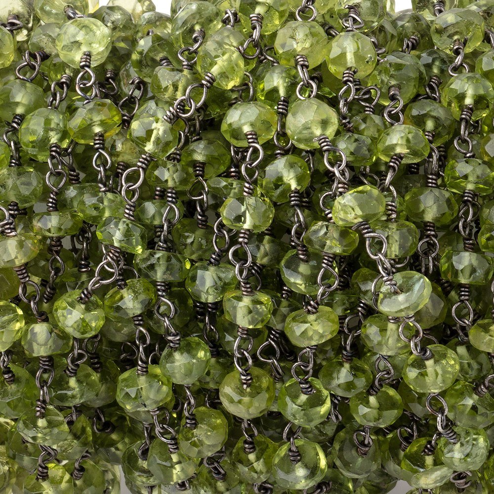 5mm Peridot faceted rondelle Black Gold plated Chain - Beadsofcambay.com