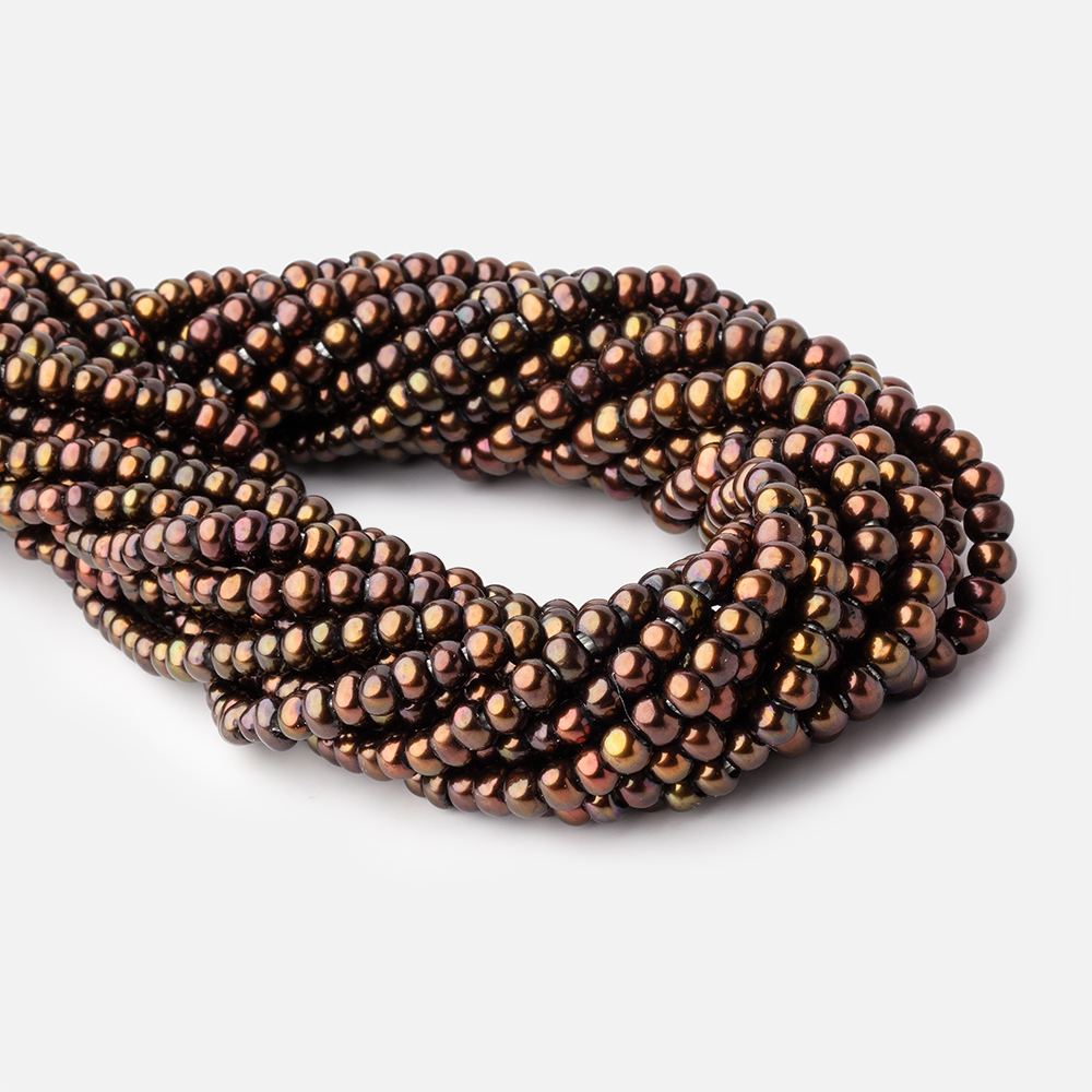 5mm Pistachio Brown 2.5mm Large Hole Off Round Pearls 15 inch 122 Beads - Beadsofcambay.com