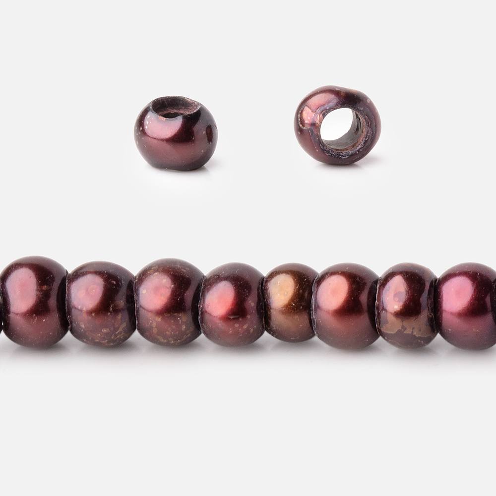 BeadsofCambay 5mm Port Wine 2.5mm Large Hole Off Round Pearls 15 inch 122 Beads