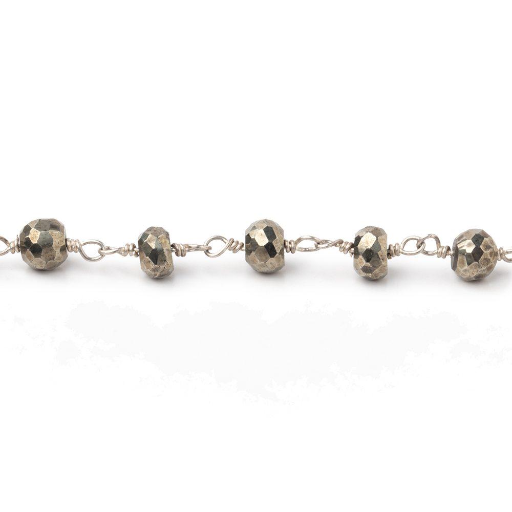 5mm Pyrite faceted rondelle .925 Silver Chain by the foot 30 beads - Beadsofcambay.com