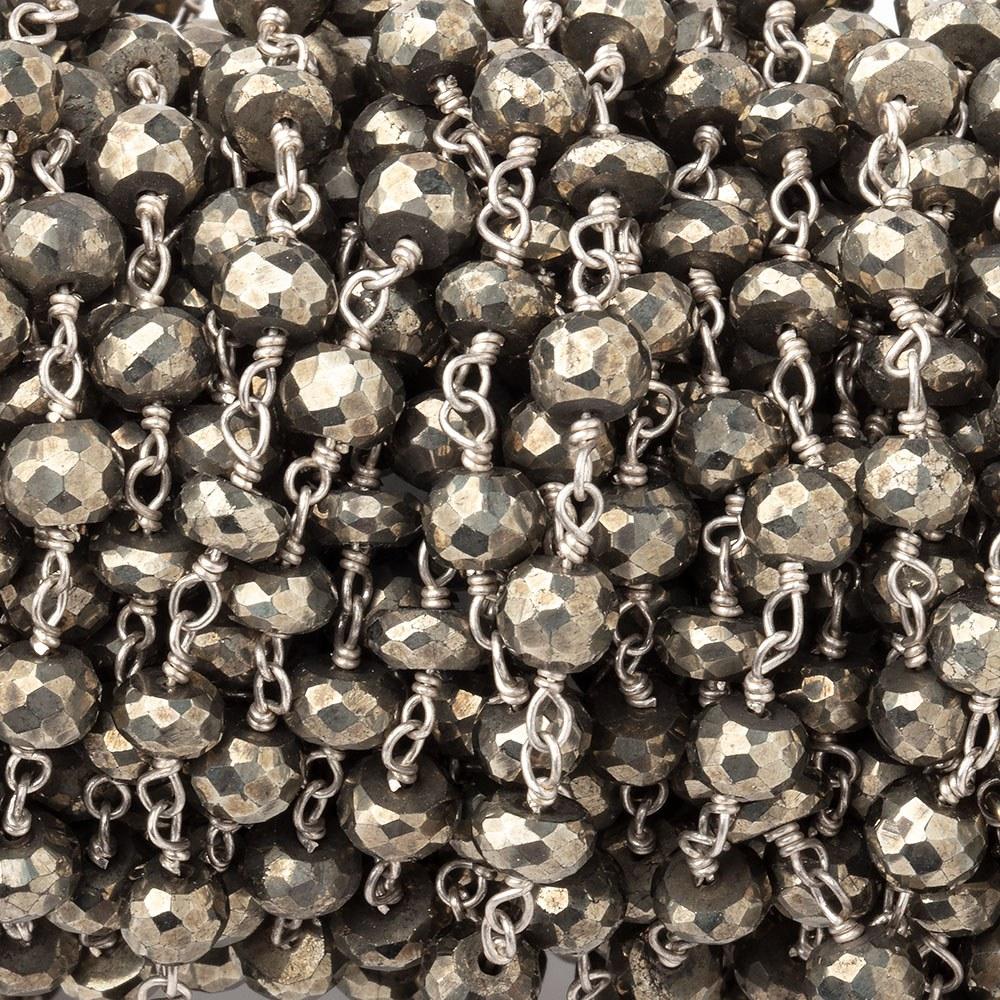 5mm Pyrite faceted rondelle .925 Silver Chain by the foot 30 beads - Beadsofcambay.com