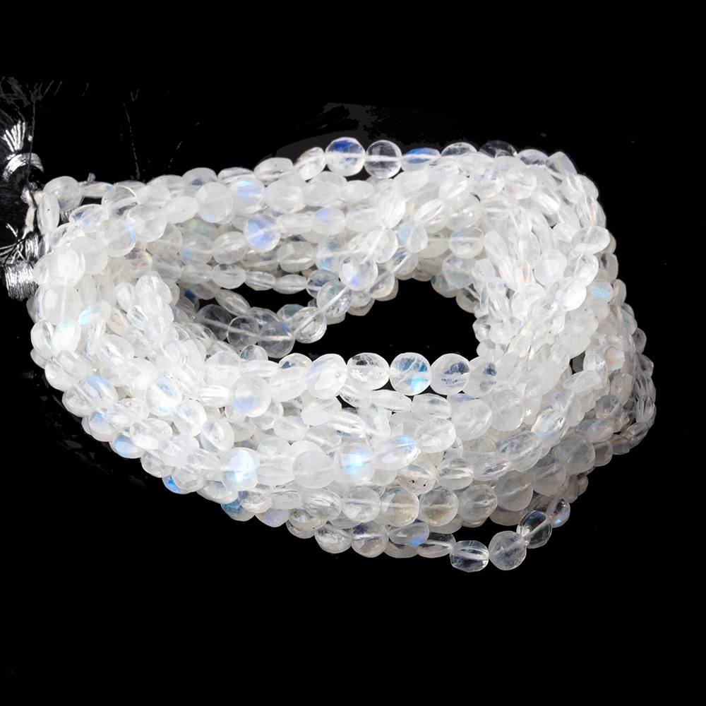 5mm Rainbow Moonstone Faceted Coin Beads 16 inch 80 pieces - Beadsofcambay.com