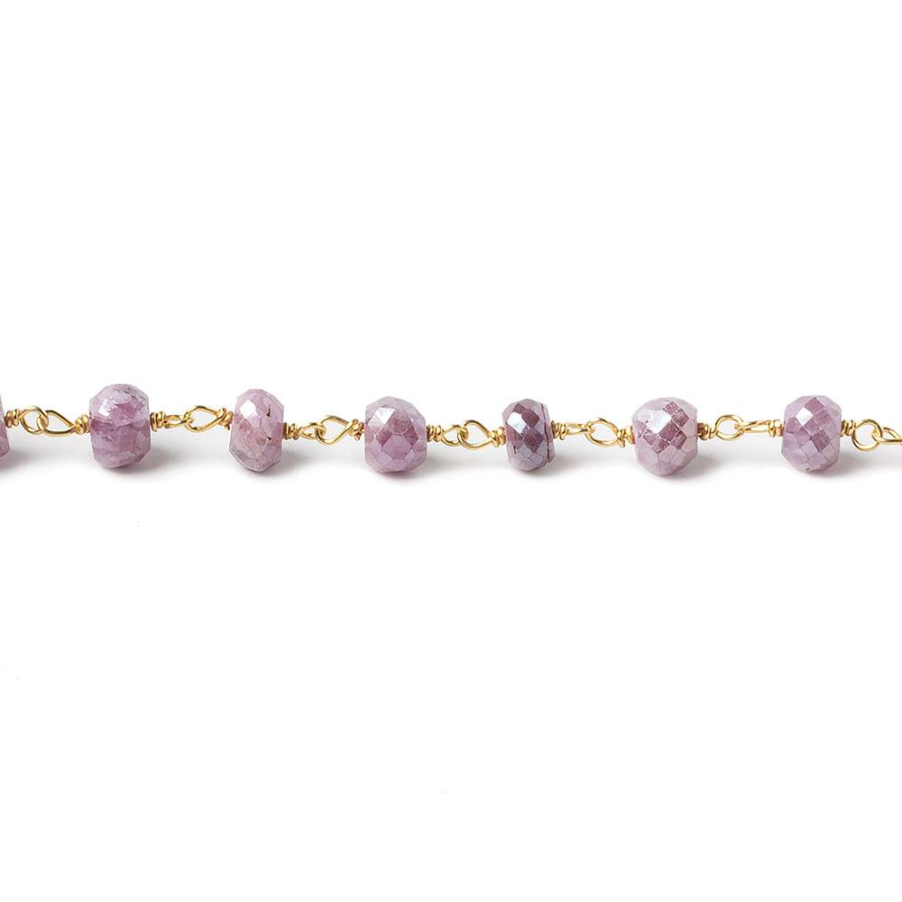 4mm Mystic Pink Sapphire rondelle Vermeil Chain 36 pieces per foot - Beadsofcambay.com