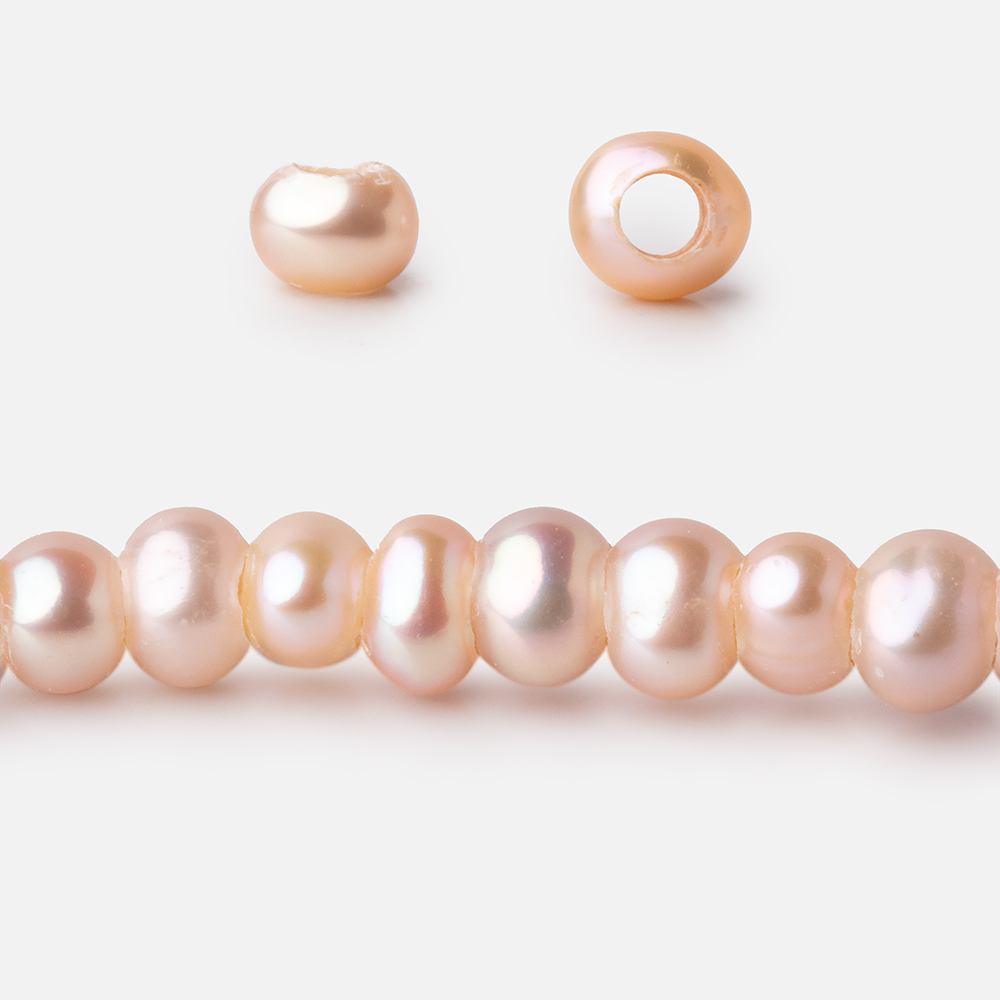 5mm Sunrise Pink 2.5mm Large Hole Off Round Freshwater Pearls 15 inch 112 Beads - Beadsofcambay.com