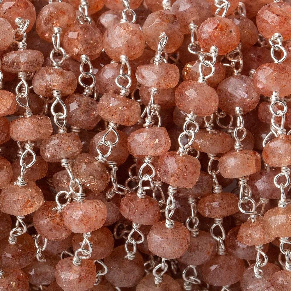 5mm Sunstone faceted rondelle Silver Chain by the foot - Beadsofcambay.com