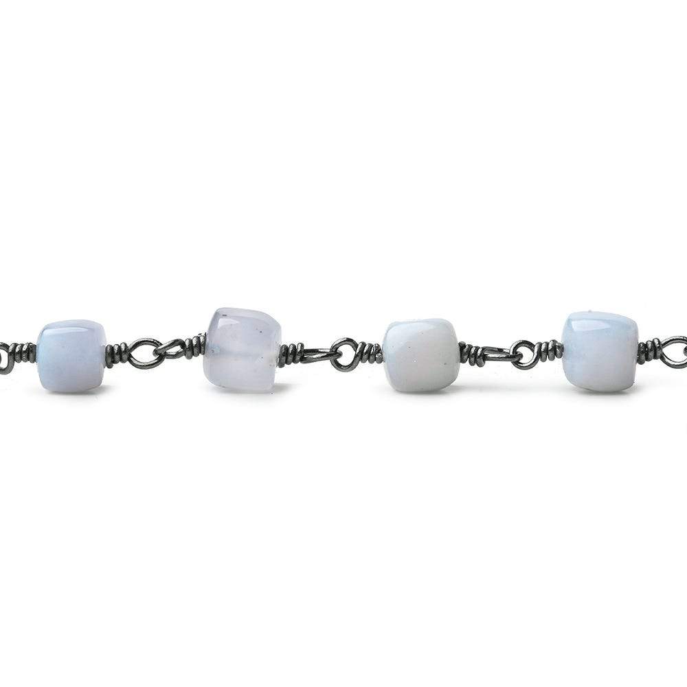 5mm Turkish Blue Chalcedony plain cube Black Gold plated Chain by the foot - Beadsofcambay.com
