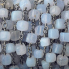 5mm Turkish Blue Chalcedony plain cube Black Gold plated Chain by the foot - Beadsofcambay.com