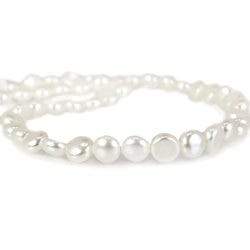 5mm White Button Freshwater Pearls, 15 inch - Beadsofcambay.com