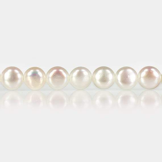 5mm White Button Freshwater Pearls, 15 inch - Beadsofcambay.com