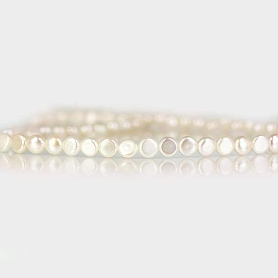 5mm White Button Freshwater Pearls, 15 inch - Beadsofcambay.com