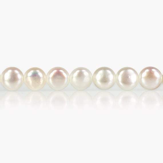 5mm White Button Freshwater Pearls, 15 inch - Beadsofcambay.com