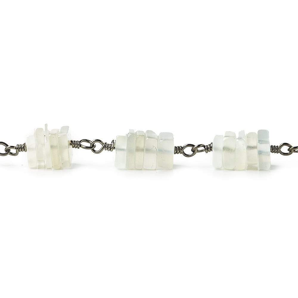 5mm White Moonstone square heshi Black Gold .925 Chain by the foot - Beadsofcambay.com