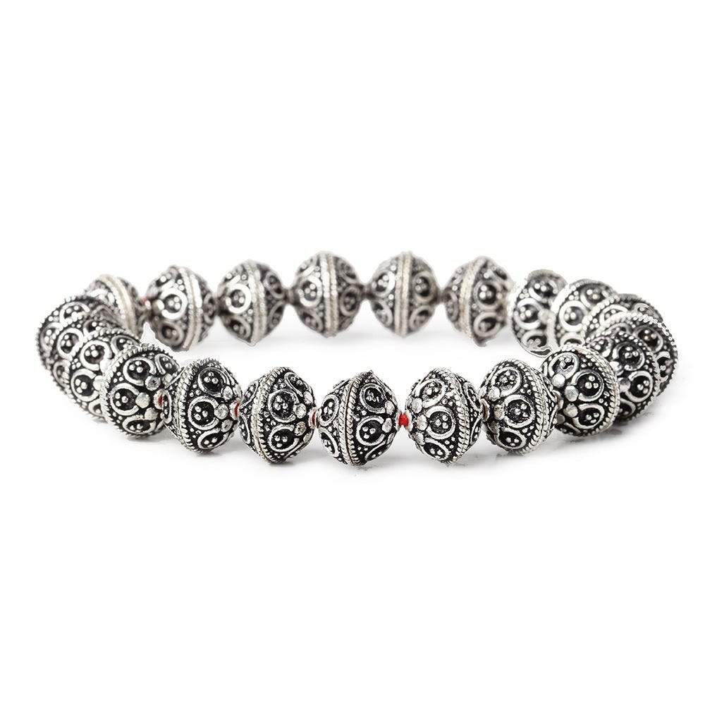 5x10mm Antiqued Sterling Silver Plated Copper Bead Cap Bali Design 8 inch 42 beads - Beadsofcambay.com