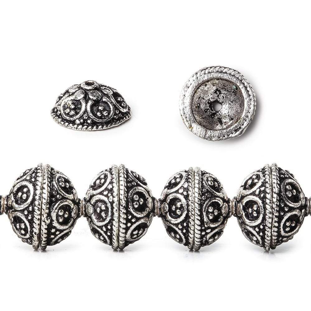 5x10mm Antiqued Sterling Silver Plated Copper Bead Cap Bali Design 8 inch 42 beads - Beadsofcambay.com