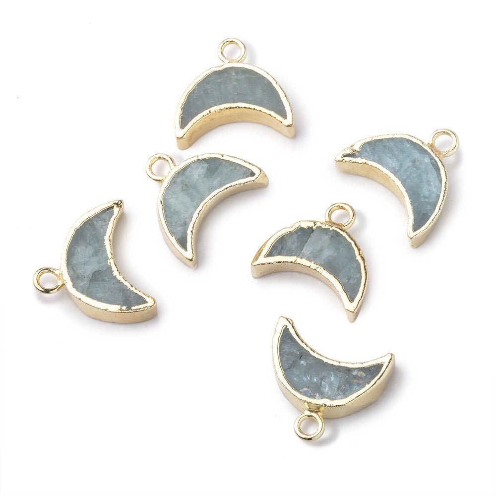 5x11mm Gold Leafed Aquamarine Crescent Moon Focal Pendant 1 piece - Beadsofcambay.com