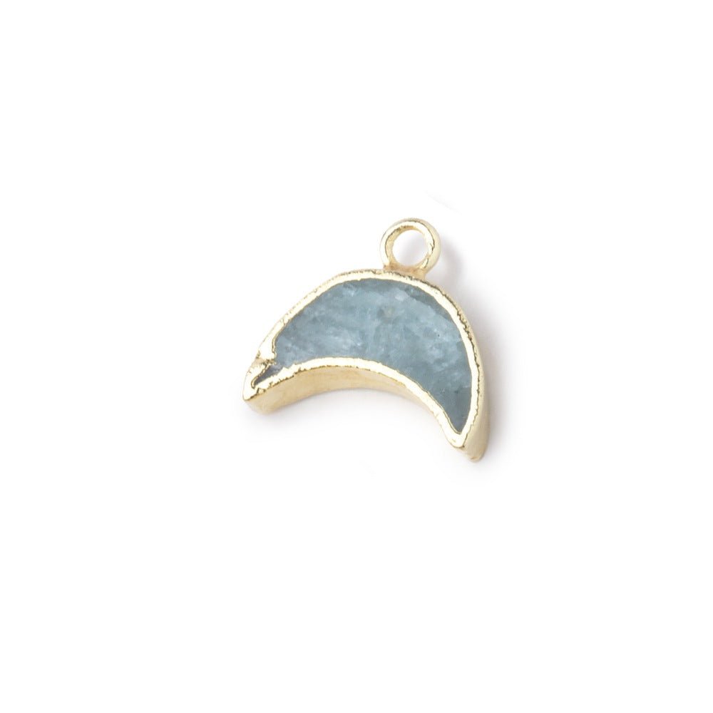 5x11mm Gold Leafed Aquamarine Crescent Moon Focal Pendant 1 piece - Beadsofcambay.com