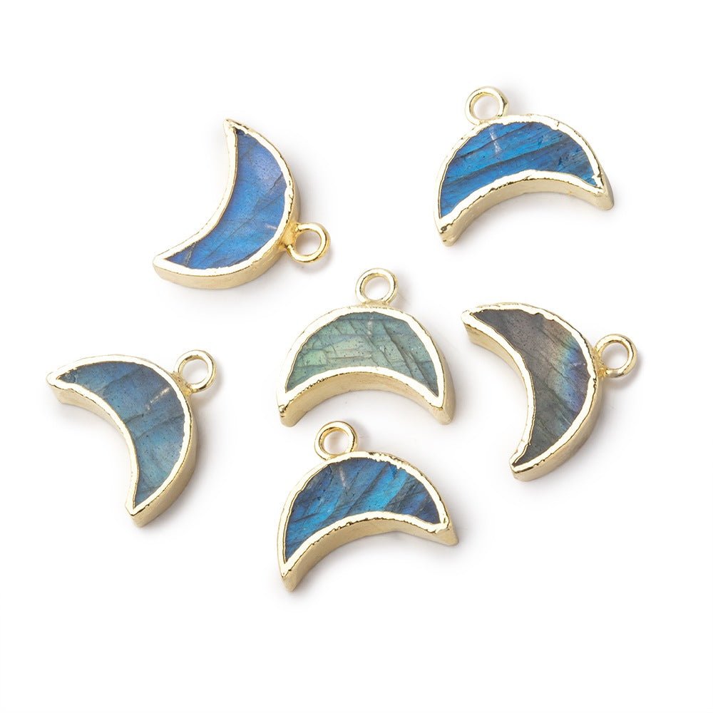5x11mm Gold Leafed Labradorite Crescent Moon Focal Pendant 1 piece - Beadsofcambay.com