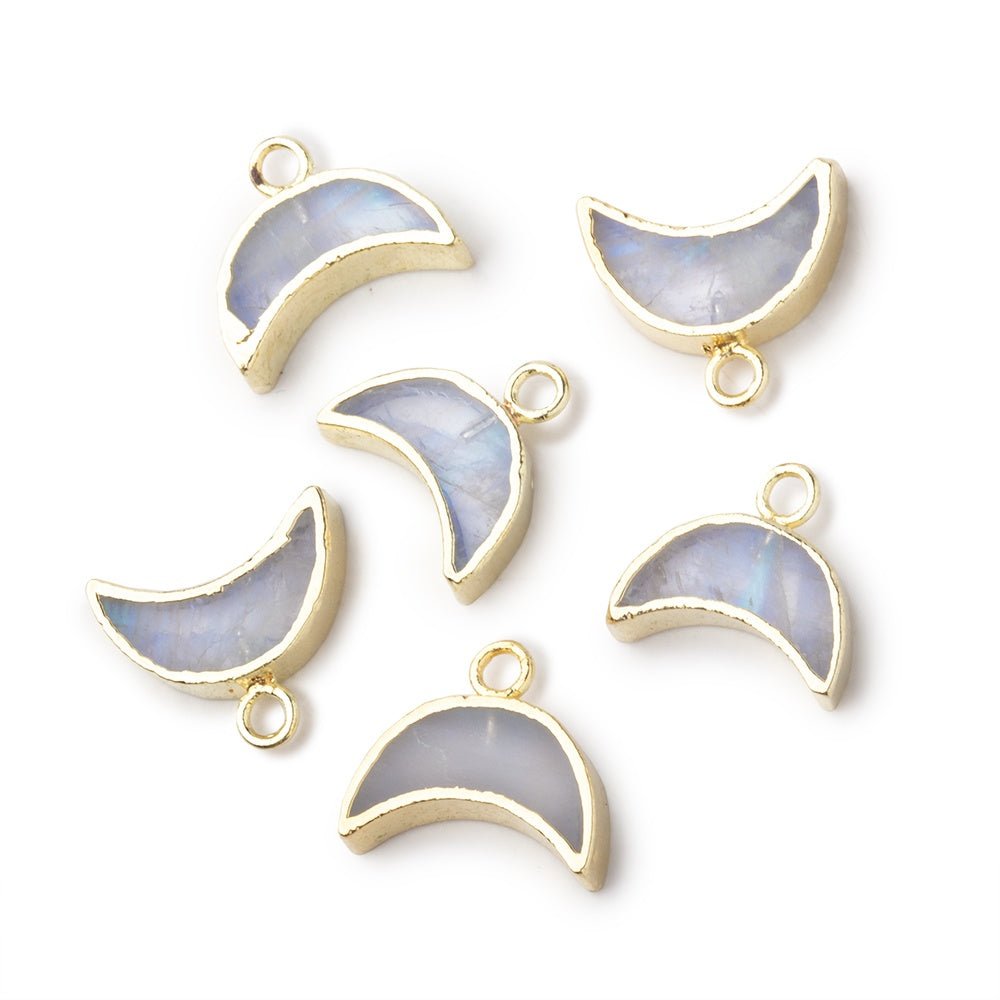 5x11mm Gold Leafed Rainbow Moonstone Crescent Moon Focal Pendant 1 piece - Beadsofcambay.com