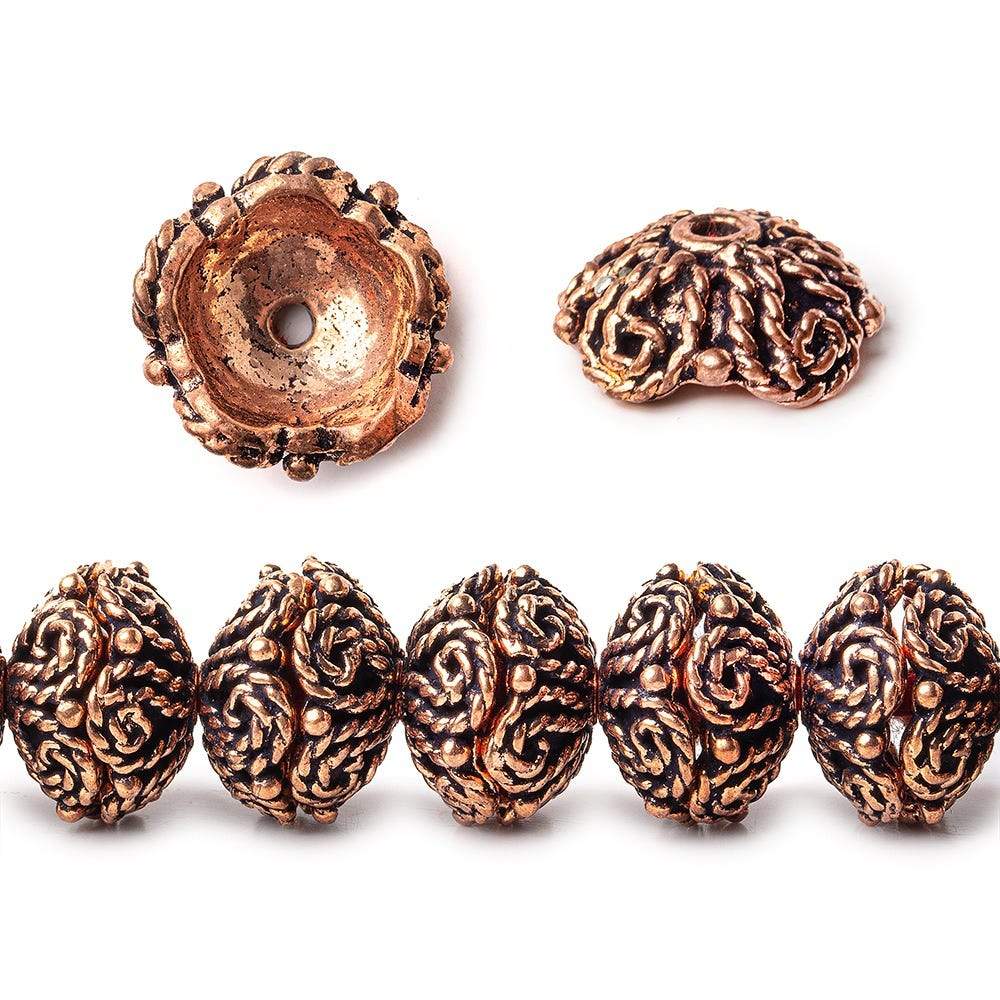 5x12x12mm Antiqued Copper Bead Cap with Bali Scalloped Edge Scroll 8 inch 48 pcs - Beadsofcambay.com