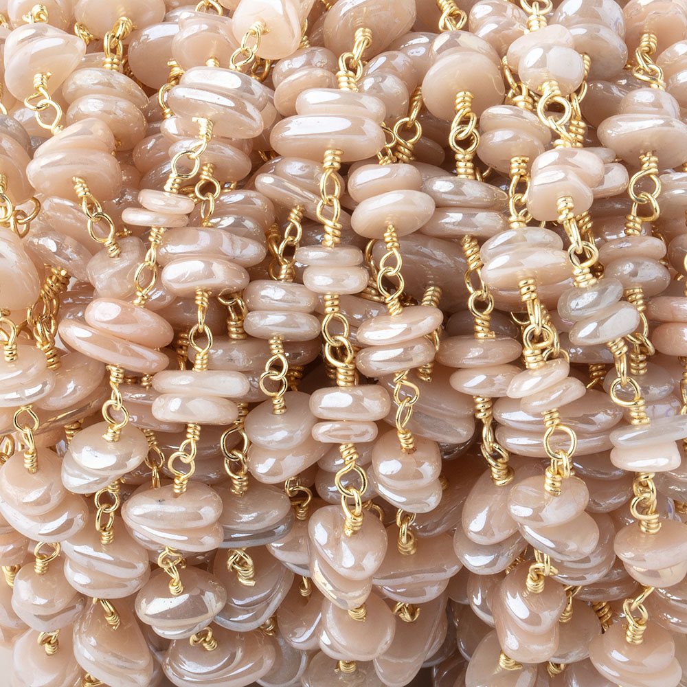 5x2mm Mystic Moonstone Plain Nugget Clusters on Gold Plated Chain - Beadsofcambay.com