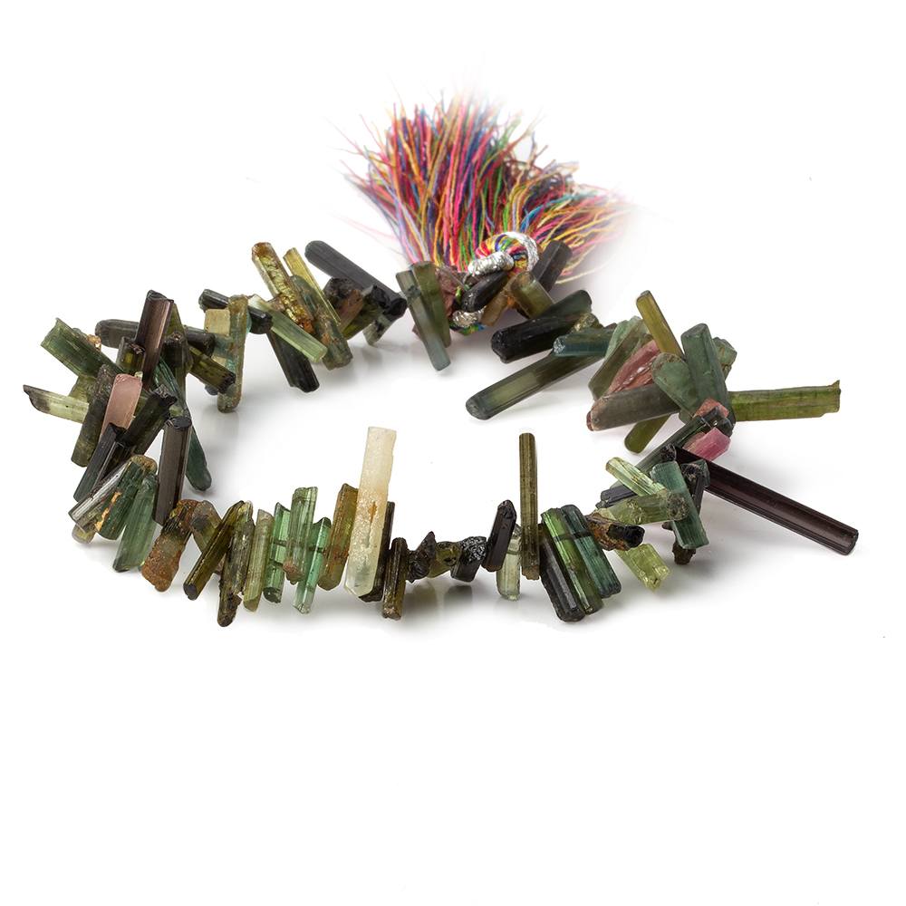 5x3-14x3mm Multi Color Tourmaline top drilled Natural Crystals 7.75 inch 88 beads AA - Beadsofcambay.com