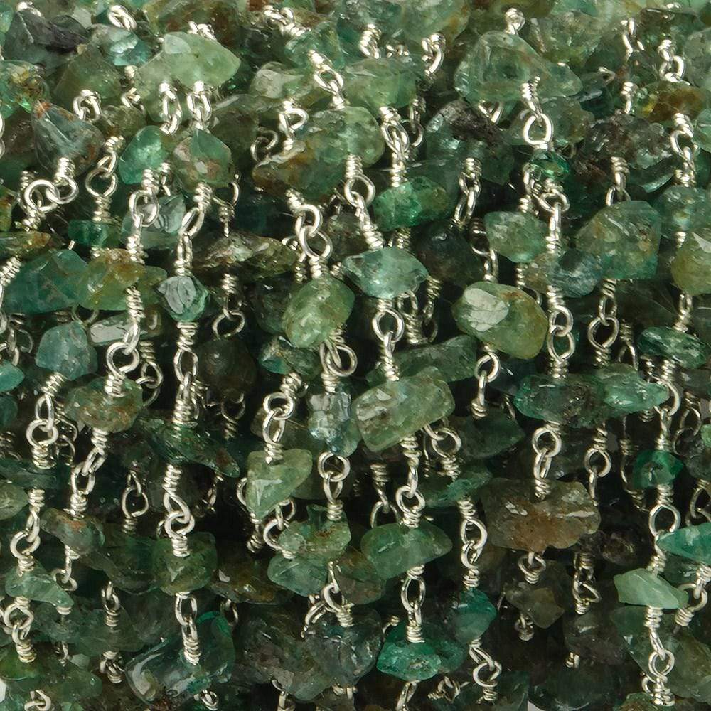 5x3-6x4mm Emerald chip nugget Silver Chain by the foot - Beadsofcambay.com