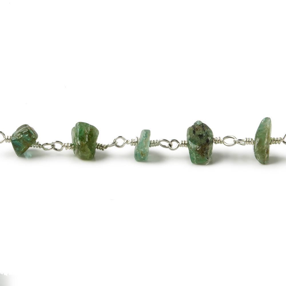 5x3-6x4mm Emerald chip nugget Silver Chain by the foot - Beadsofcambay.com
