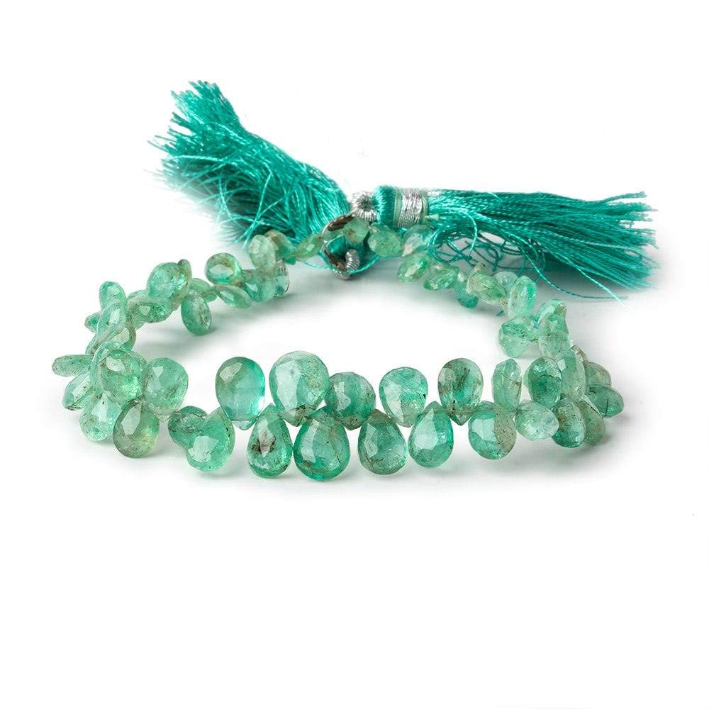 5x3-9x7mm Emerald faceted pear beads 8 inch 72 pieces - Beadsofcambay.com