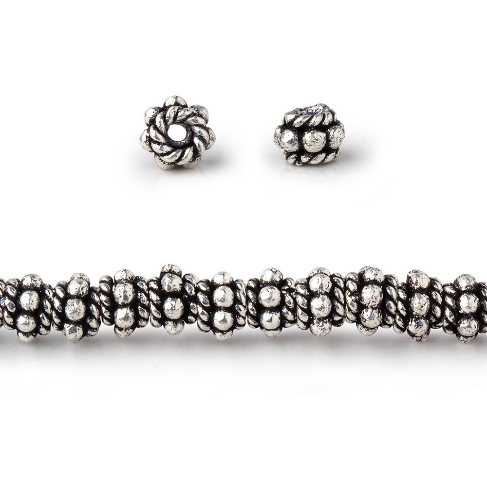 5x3mm Antiqued Sterling Silver plated Copper Twisted Spacer 8 inch 60 Beads - Beadsofcambay.com