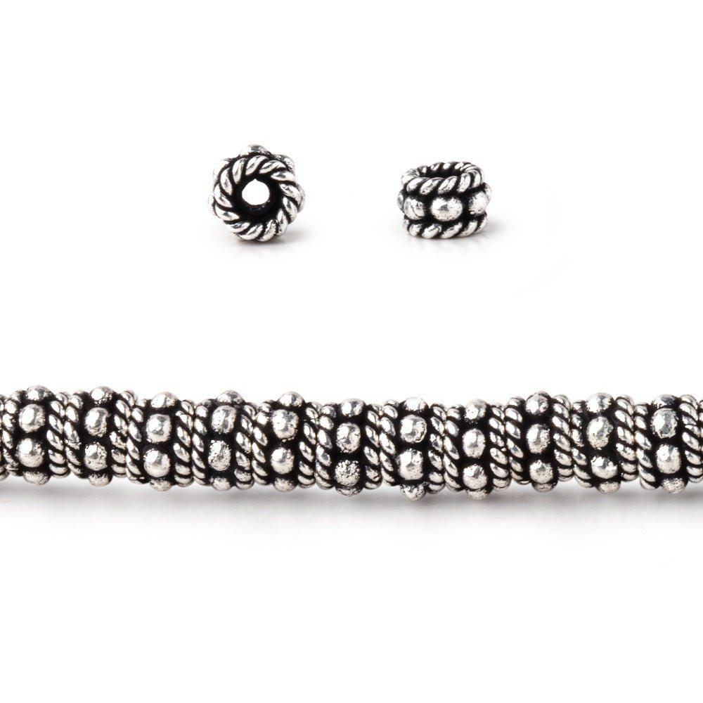5x3mm Antiqued Sterling Silver Plated Copper Twisted Spacer 8 inch 63 beads - Beadsofcambay.com